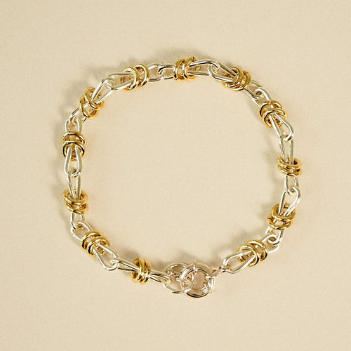 Polly Newman Mixed Metal Knot Chain Bracelet Silver Plate