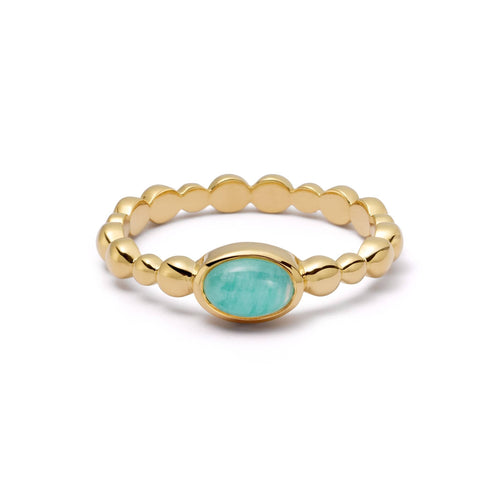 Amazonite Healing Stone Bobble Ring 18ct Gold Plate