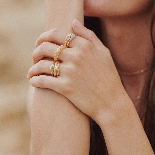 Amazonite Healing Stone Bobble Ring 18ct Gold Plate
