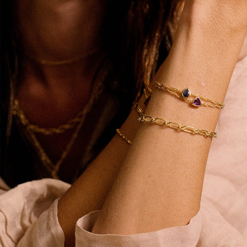 Amethyst February Birthstone Charm Bracelet 18ct Gold Plate