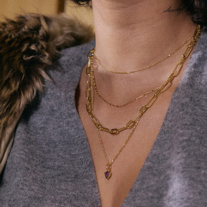 Amethyst February Birthstone Charm Necklace 18ct Gold Plate