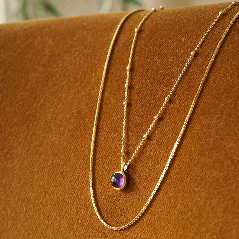 Amethyst Healing Stone Necklace 18ct Gold Plate