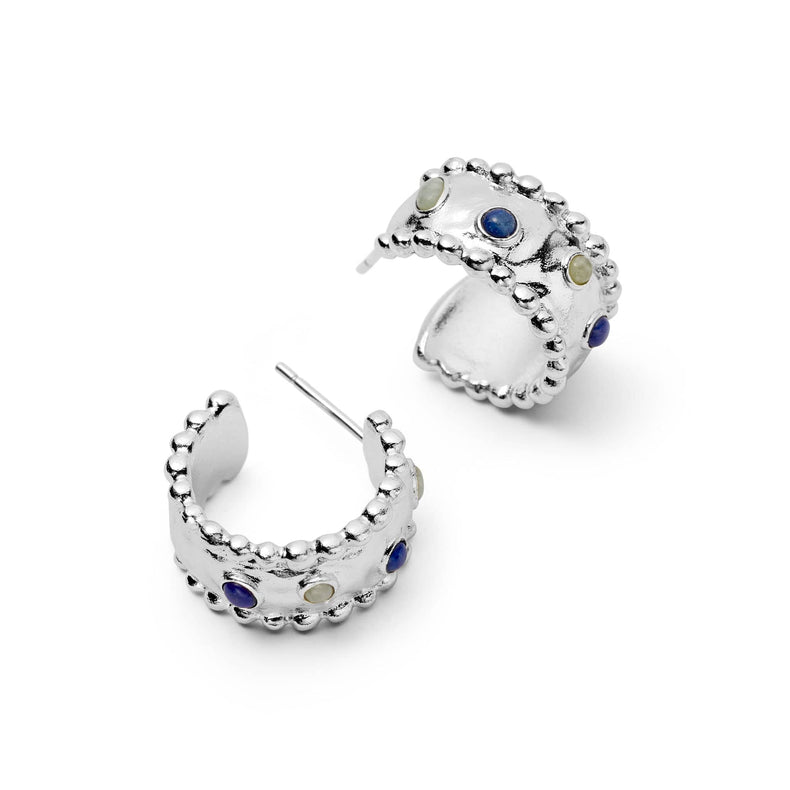 Amulet Stone Hoop Earrings Silver Plate