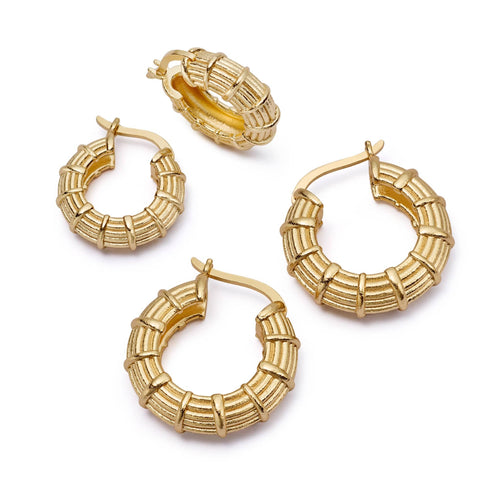 Apollo Hoop Earrings Layering Set 18ct Gold Plate