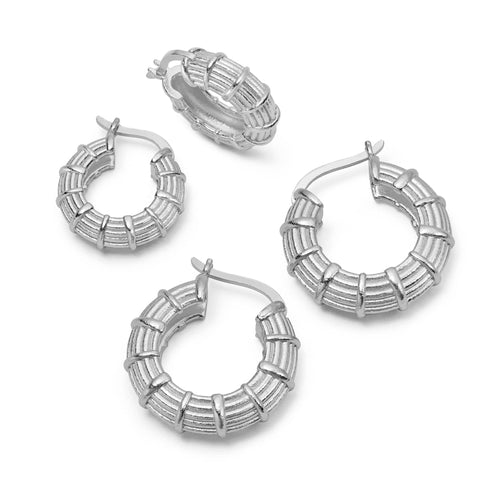 Apollo Hoop Earrings Layering Set Silver Plate