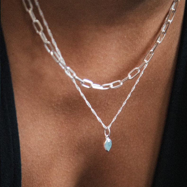 Aquamarine March Birthstone Charm Necklace Sterling Silver