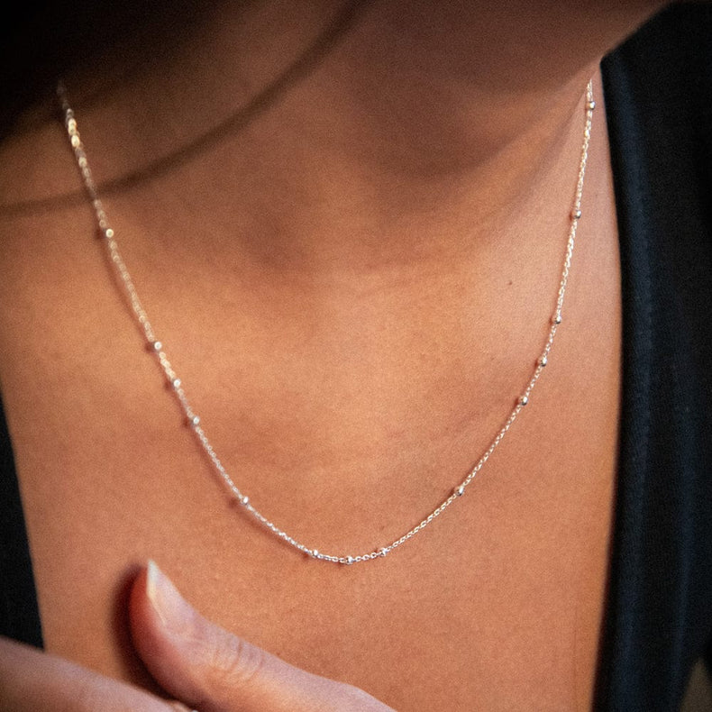 Beaded Layering Chain Necklace Sterling Silver