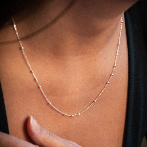 Beaded Layering Chain Necklace Sterling Silver