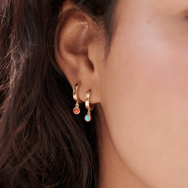 Turquoise Healing Huggie Hoop Earrings 18ct Gold Plate