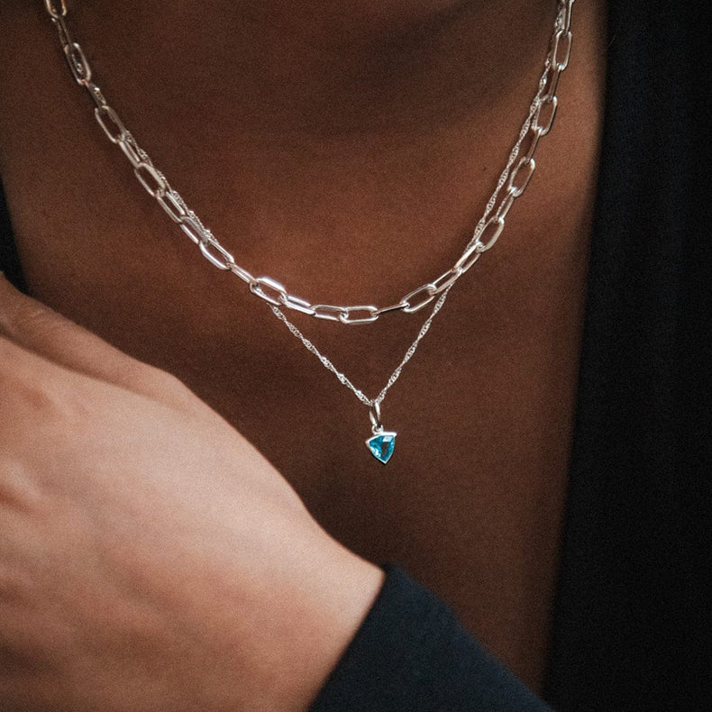 Blue Topaz December Birthstone Charm Pendant Sterling Silver