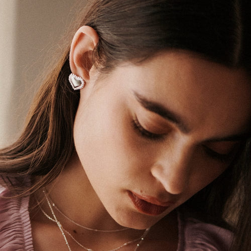 Bobble Heart Stud Earrings Sterling Silver