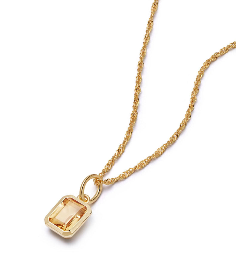 Citrine November Birthstone Charm Necklace 18ct Gold Plate