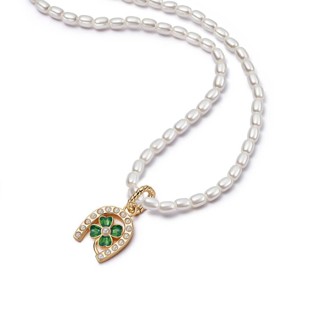 Shrimps Clover Charm Pearl Necklace 18ct Gold Plate Daisy London