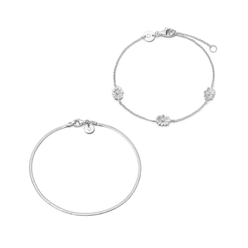 Daisy Chain Bracelet Stack Sterling Silver