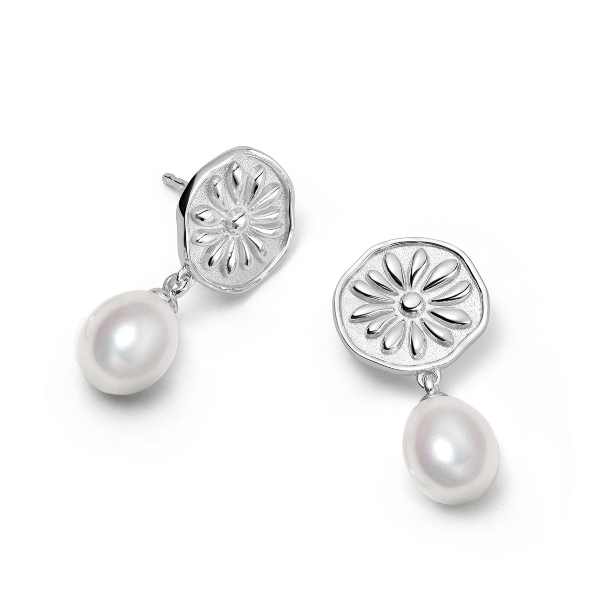 Baroque Pearl Drop Stud Earrings In Solid 925 Sterling Silver - New With Packaging