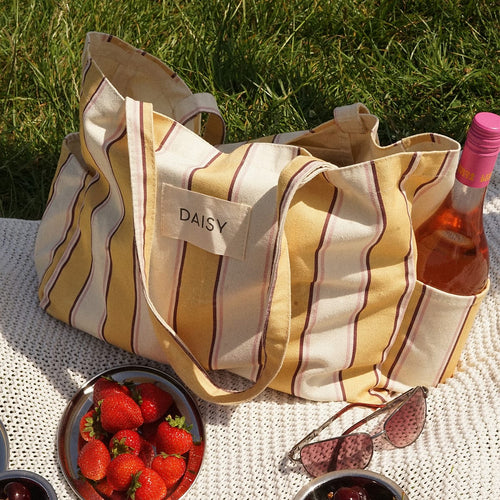 Daisy Striped Large Tote Bag