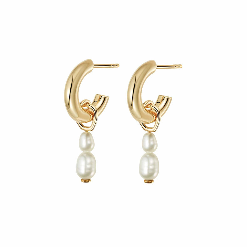 Double Baroque Pearl Hoop Earrings 18ct Gold Plate recommended