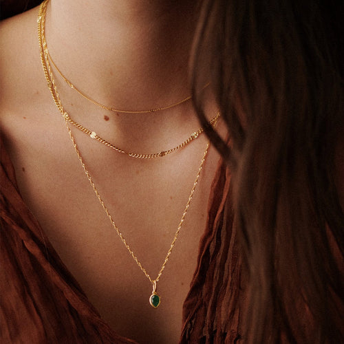 Emerald May Birthstone Charm Necklace 18ct Gold Plate
