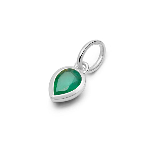 Emerald May Birthstone Charm Pendant Sterling Silver