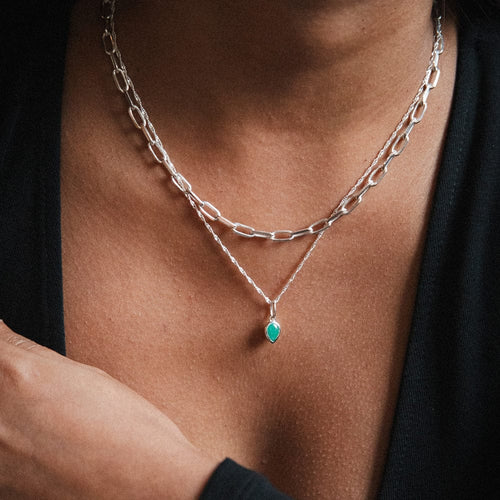 Emerald May Birthstone Charm Pendant Sterling Silver