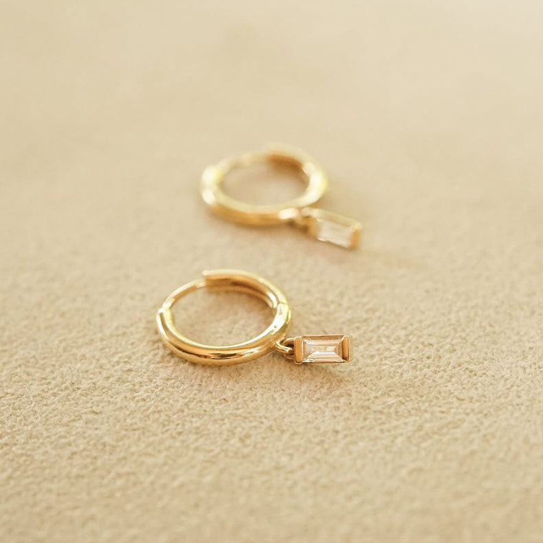 Estée Lalonde Fine Baguette Diamond Huggie Earrings 14ct Solid Gold