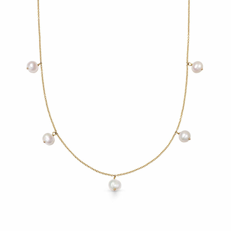 Estée Lalonde Fine Pearl Station Necklace 14ct Solid Gold