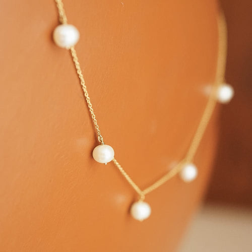 Estée Lalonde Fine Pearl Station Necklace 14ct Solid Gold