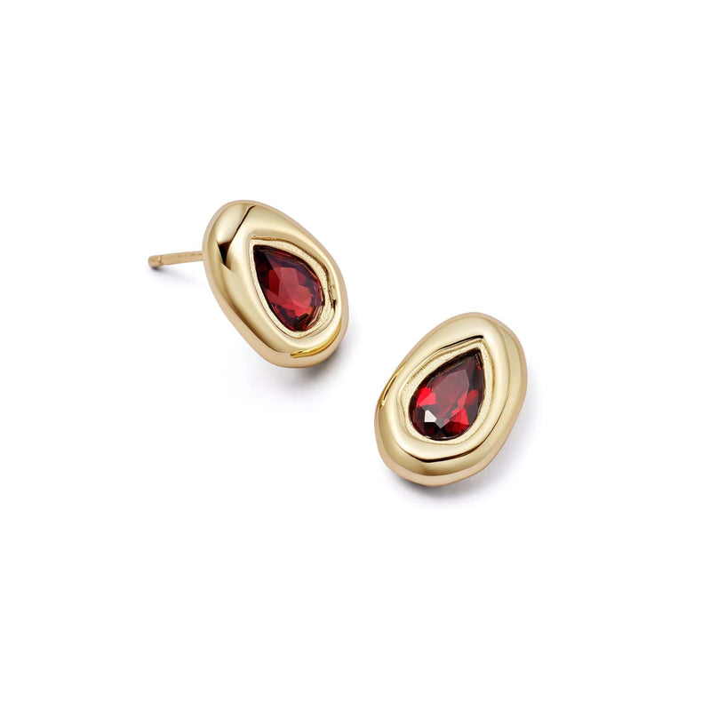 Estée Lalonde Garnet Teardrop Studs 18ct Gold Plate