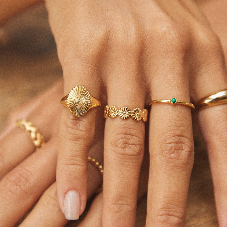 Estée Lalonde Sunburst Signet Ring 18ct Gold Plate