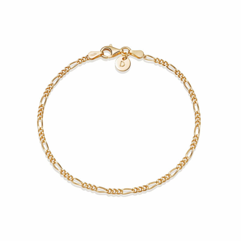 Thin Figaro Chain Bracelet 18ct Gold Plate
