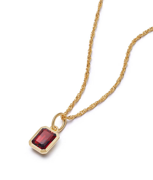 Garnet January Birthstone Charm Necklace 18ct Gold Plate