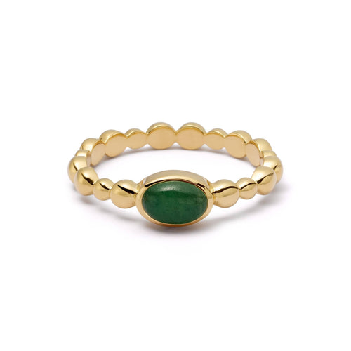 Green Aventurine Healing Stone Bobble Ring 18ct Gold Plate