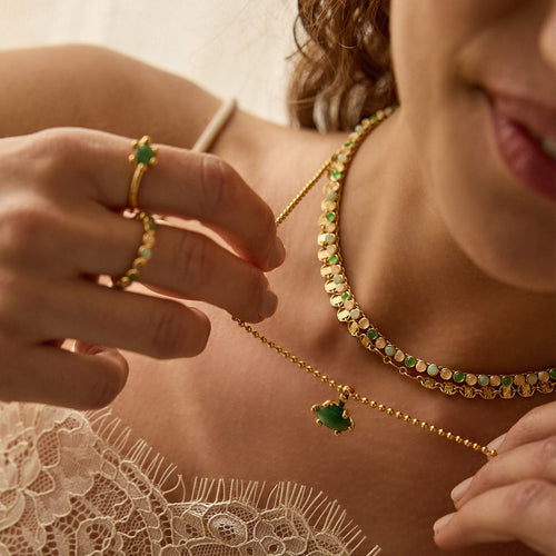 Green Aventurine Pendant Necklace 18ct Gold Plate