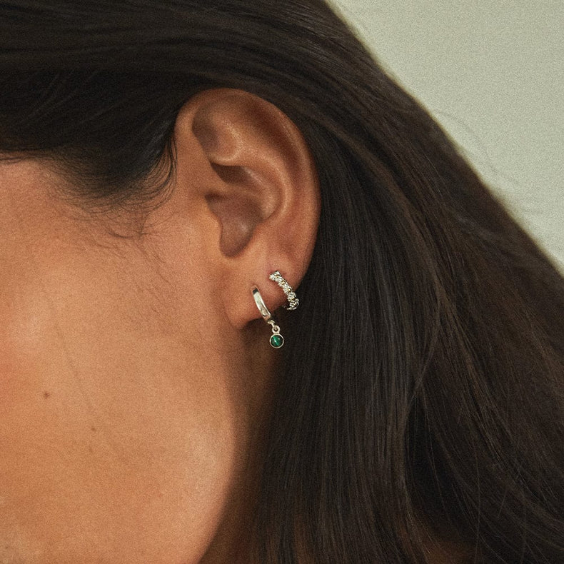 Malachite Healing Huggie Hoop Earrings Sterling Silver