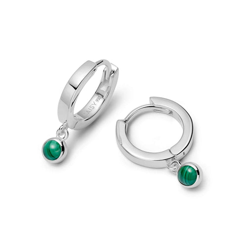 Malachite Healing Huggie Hoop Earrings Sterling Silver