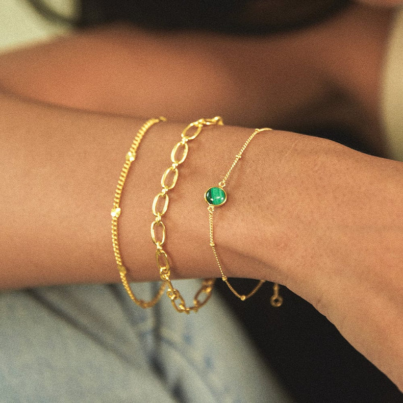 Malachite Healing Stone Bobble Bracelet 18ct Gold Plate