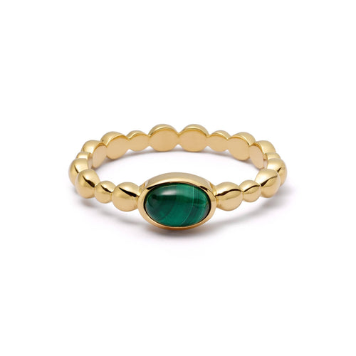 Malachite Healing Stone Bobble Ring 18ct Gold Plate