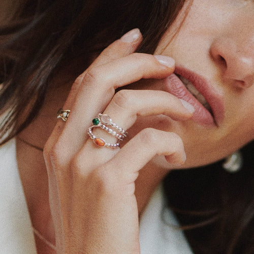 Malachite Healing Stone Bobble Ring Sterling Silver