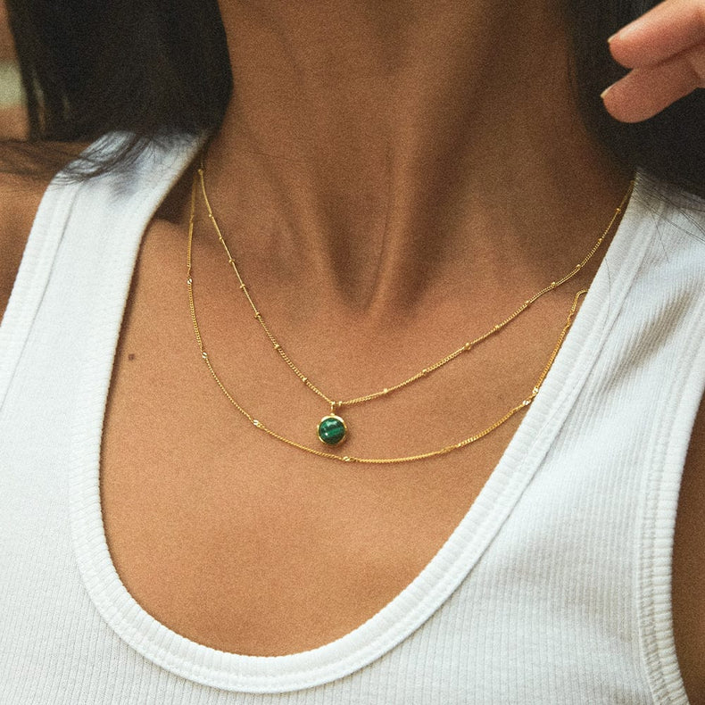Malachite Healing Stone Necklace 18ct Gold Plate