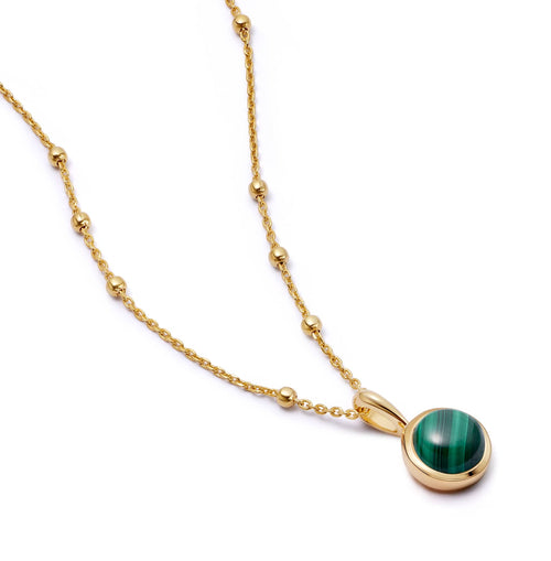 Malachite Healing Stone Necklace 18ct Gold Plate