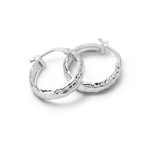 Midi Textured Hoop Earrings Sterling Silver