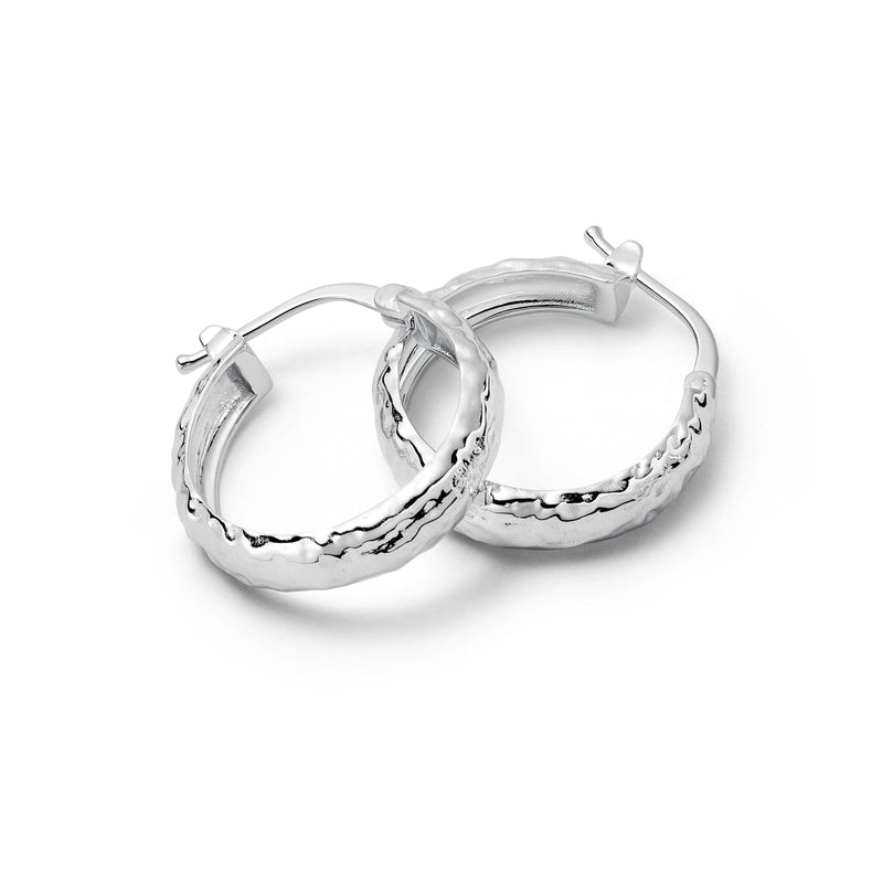 Midi Textured Hoop Earrings Sterling Silver