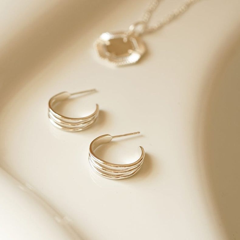 Triple Wave Hoop Earrings Sterling Silver