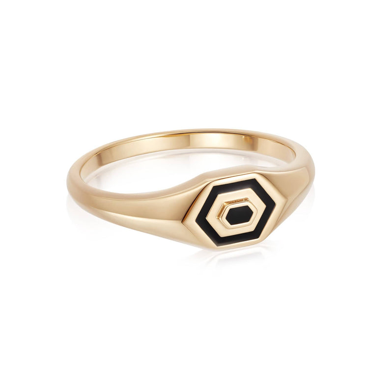 Mini Hexagon Palm Signet Ring 18ct Gold Plate recommended