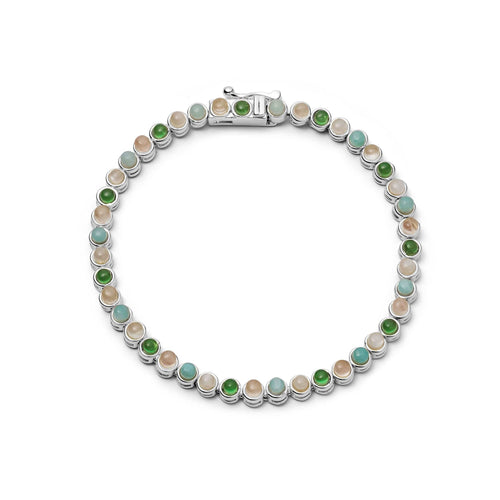 Mixed Gemstone Tennis Bracelet Silver Plate