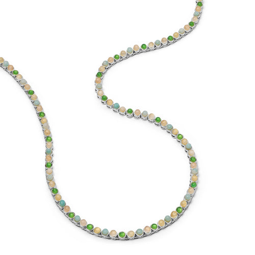 Mixed Gemstone Tennis Necklace Silver Plate