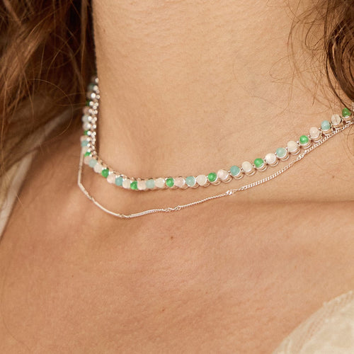 Mixed Gemstone Tennis Necklace Silver Plate