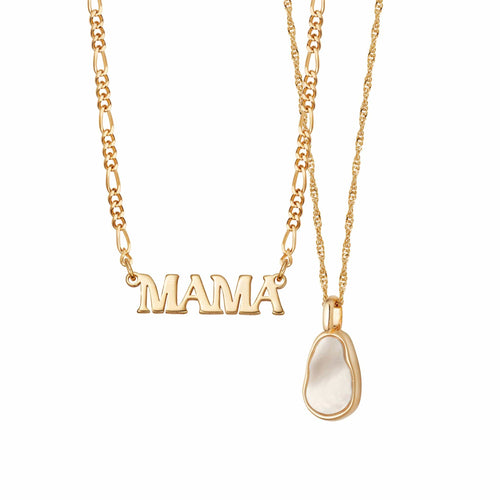 Mother of Pearl & Mama Necklace Layering Set 18ct Gold Plate