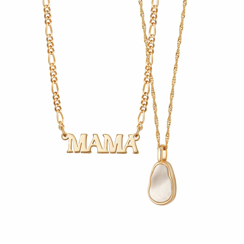 Mother of Pearl & Mama Necklace Layering Set 18ct Gold Plate