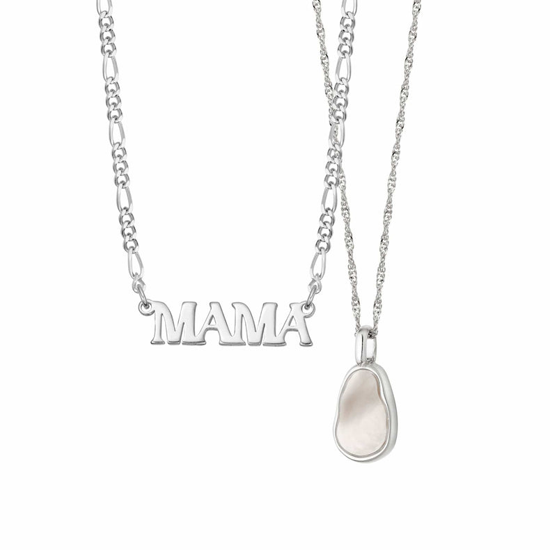 Mother of Pearl & Mama Necklace Layering Set Sterling Silver